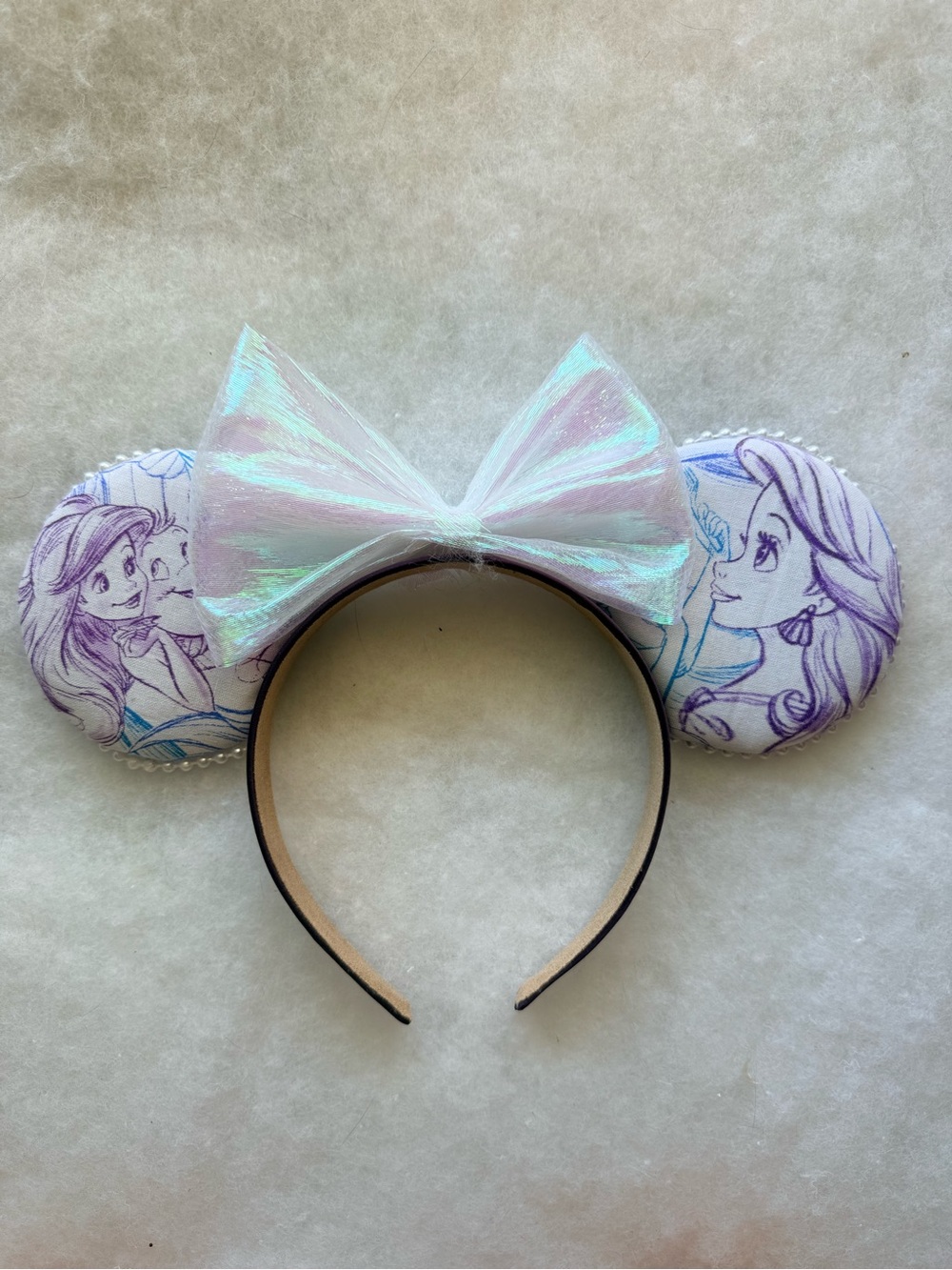 Disney Purple Sketch Ariel Minnie Ears Headband with Iridescent Bow